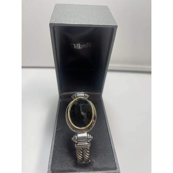 Dillards Silver Tone Black Stone Clamper Bangle Bracelet New - Picture 1 of 9